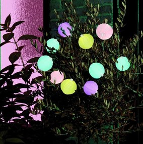 10 LED-es napelemes party lampion fényfüzér kertbe, teraszra, 4,5 m, színes
