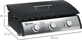 Outsunny gázgrill fedővel, 3 égővel, zsírfelfogó tálca, tapadásmentes felület, fekete/ezüst
