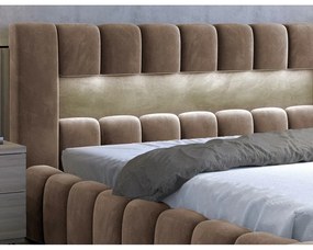 Világosbarna kárpitozott ágyneműtartós franciaágy ágyráccsal 180x200 cm Lamica – ELTAP