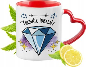 Piros bögre szív alakú füllel Ajándék Technika