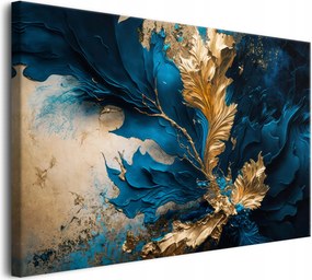 Absztrakt vászonkép a nappaliba Kobalt virág Arany levelek 80x120