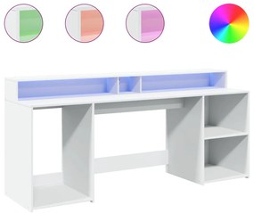 fehér szerelt fa íróasztal LED-világítással 200 x 55 x 91 cm