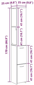 vidaXL Fekete Tölgy Fürdőszobai Szekrény 25x25x170 cm Mérnöki Fa