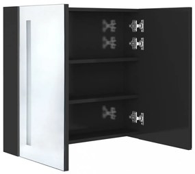 fényes fekete LED-es tükrös fürdőszobaszekrény 62 x 14 x 60 cm