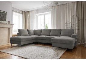 Szürke kordbársony kinyitható sarokkanapé (bal oldali) Lofty Lilly – Miuform