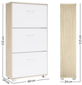 Casaria® Cipős szekrény 115x60x24 cm - tölgy/fehér