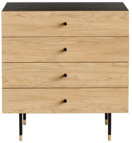 Fekete-natúr színű magas komód tölgyfa dekorral 80x87 cm Jugend – Woodman