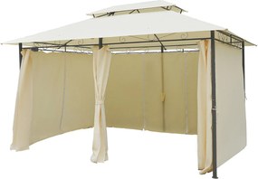 Outsunny 3x4m-es Kerti Pavilon 6 Oldalfallal, Rendezvény sátor, Duppa Tető, Bézs+sötét szürke | Aosom