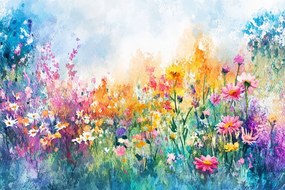 Fotótapéta Flizelina Tájkép Nyár Rét Kert Színes Virágok 254x184 ragasztó