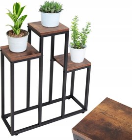 Virágágyás álló fém emeletes állvány 3 virág könyvespolc antik tölgy Ba