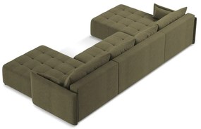 Khaki kinyitható-tárolóhelyes (U alakú) sarokkanapé Moku – Makamii
