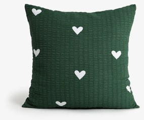Goldea krepp párnahuzat - szívecskék, sötétzöld alapon 40 x 40 cm