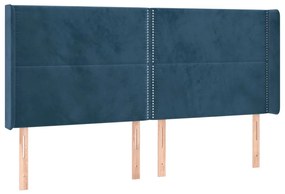 sötétkék bársony LED-es fejtámla 203x16x118/128 cm