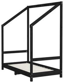 fekete tömör fenyőfa gyerekágykeret 70 x 140 cm