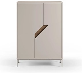 Krémszínű-natúr színű komód tölgyfa dekorral 85x120x40 cm Lilou – Marckeric