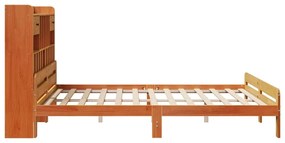 barna tömör fenyőfa könyvespolcos ágy matrac nélkül 200 x 200cm