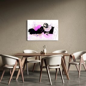 Kép - Nő egy fekete macskával (90x60 cm)