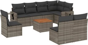 vidaXL 9 részes szürke polyrattan kerti ülőgarnitúra párnákkal