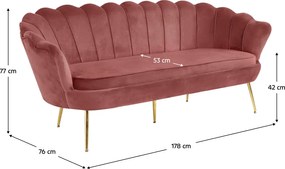 Luxus heverő, 3-as ülés, rózsaszín Velvet szövet/króm arany, Art-deco stílus, NOBLIN