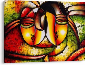 Kép - olajfestmény, absztrakt arcok (70x50 cm)