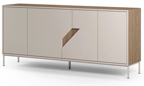 Krémszínű-natúr színű komód tölgyfa dekorral 180x80x40 cm Lilou – Marckeric