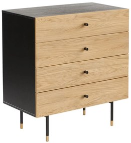 Fekete-natúr színű magas komód tölgyfa dekorral 80x87 cm Jugend – Woodman