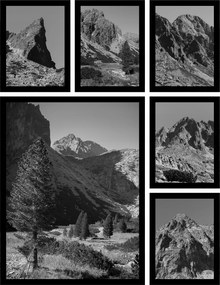 6 darabos plakát szett, tájkép, fekete-fehér, hegyek, Tátra, kilátás, természet, erdő