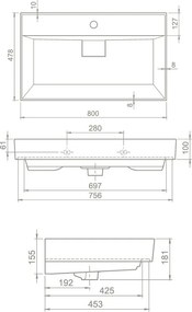 TMP TRIO 80 álló fürdőszobabútor - CeraStyle SHARP - 37300 mosdóval - 80 x 48 cm