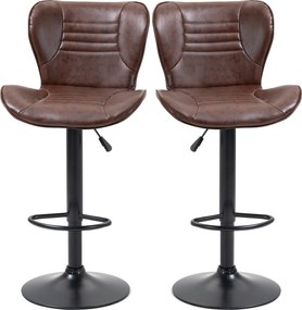 HOMCOM 2 darabos bárszék készlet műbőr bevonattal, állítható magasságú, forgatható háttámlával és lábtartóval 46.5x54x88-108 cm Barna | Aosom