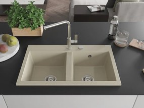 Mexen Hektor 2 rekeszes gránit mosogató 800 x 480 mm, bézs, króm szifon - 6521802000-69