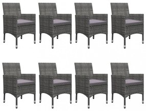 9 részes szürke polyrattan és üveg kerti étkezőgarnitúra