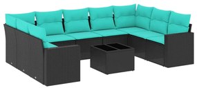 10 részes fekete polyrattan kerti ülőgarnitúra párnával