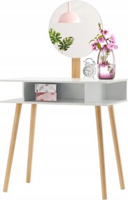 Fehér retro fésülködőasztal kerek tükörrel és ülőkével 75 x 45 x 129,5 cm