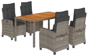 5 részes szürke polyrattan kerti étkezőgarnitúra párnával