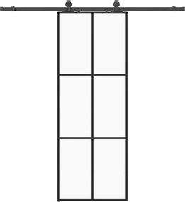 vidaXL fekete ESG üveg tolóajtó fémszerelvény-szettel 76x205 cm
