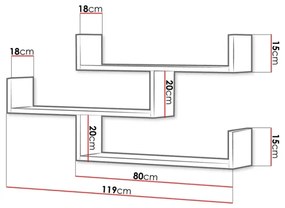 Fali polc TRIO 55x119 cm fehér