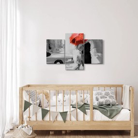 Kép - Szerelmespár egy esernyő alatt, piros (90x60 cm)