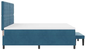 Boxspring Ágy Matraccal és Padal Sötétkék 200x200 cm Bársony