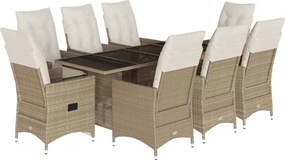 vidaXL 9 részes bézs polyrattan kerti étkezőgarnitúra párnákkal