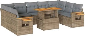 vidaXL 10 részes bézs polyrattan akácfa kerti ülőgarnitúra párnával