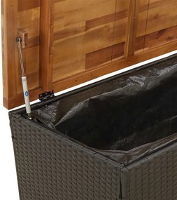 Fekete Polyrattan És Akácfa Kerti Tárolóláda 110 X 55 X 63 Cm