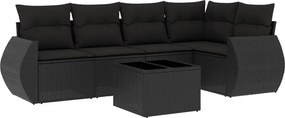 vidaXL 6 részes fekete polyrattan kerti ülőgarnitúra párnákkal