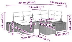 Kerti Kanapé Szett 7 pcs Fekete és krémszínű Poli rattan