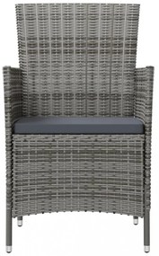 vidaXL 3 részes szürke polyrattan kültéri étkezőszett párnákkal