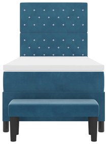 Box Spring Ágy Matraccal és Pad Sötétkék 90x190 cm Bársony