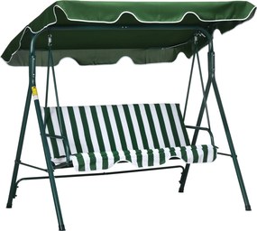 Outsunny 3-Fős Kültéri Kerti Hintaágy Állítható Napernyővel és Acélkerettel Erkélyhez, Teraszhoz, Patiohoz - Teherbírás 240 kg 172x110x153 cm, Zöld Cs