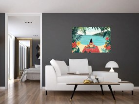 Kép - Jóga nő a tengerparton (90x60 cm)