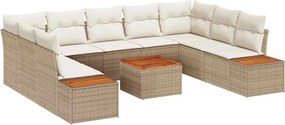 vidaXL Kerti Kanapé Szett párnával 10 pcs Bézs Poli rattan