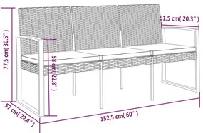 3-személyes sötétszürke PP kerti pad párnával