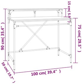 füstös tölgy színű szerelt fa és vas íróasztal 100 x 50 x 90 cm